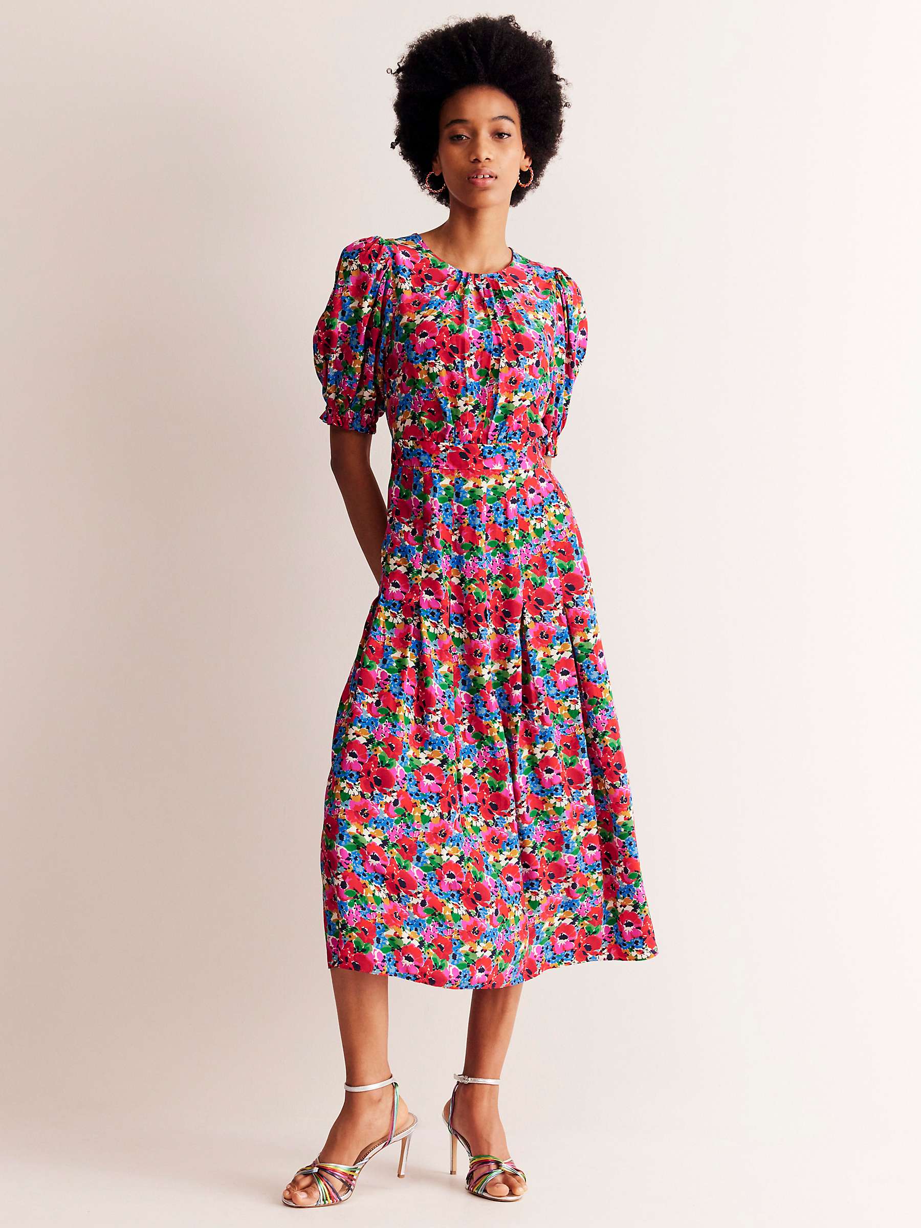Buy Boden Liv Pleat Detail Midi Dress, Wild Poppy Online at johnlewis.com