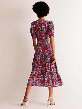 Boden Liv Pleat Detail Midi Dress, Wild Poppy