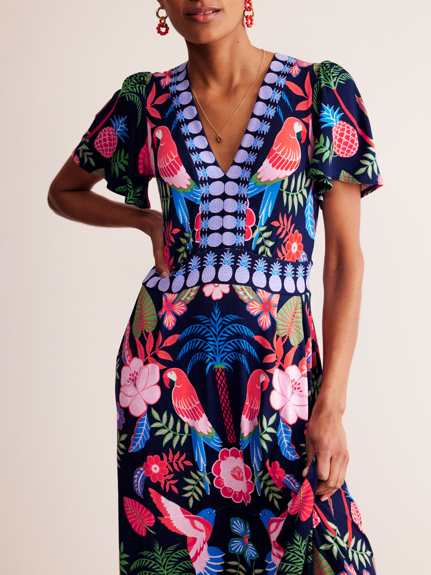 Boden Tropical Parrot Print Jersey Maxi Dress, Multi, 8