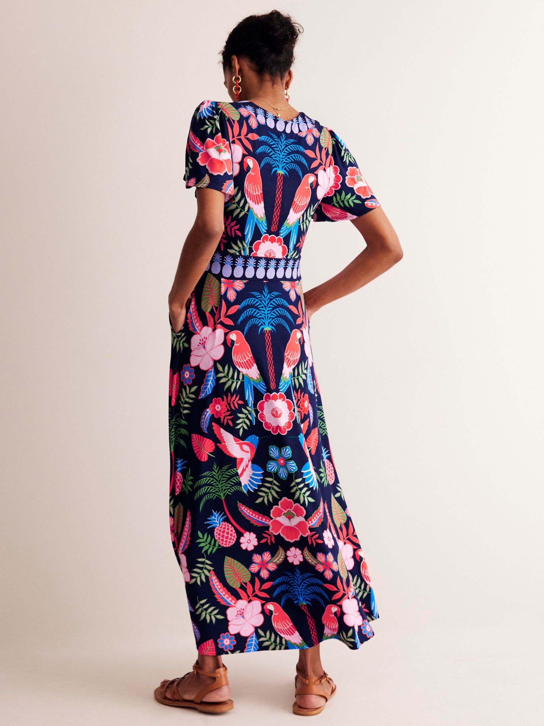 Boden Tropical Parrot Print Jersey Maxi Dress, Multi, 8
