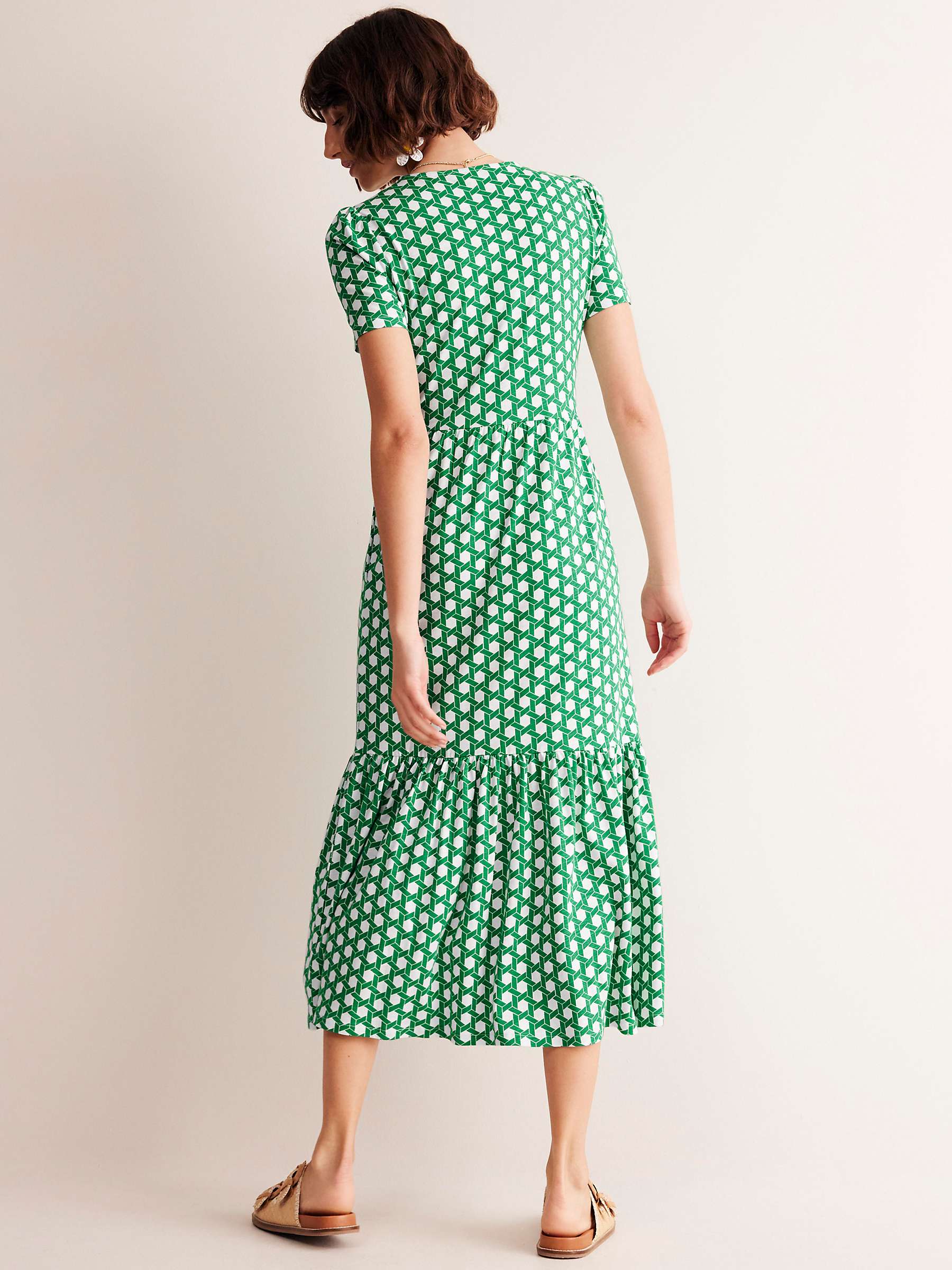 Buy Boden Emma Honeycomb Geometric Tiered Jersey Dress, Green Online at johnlewis.com