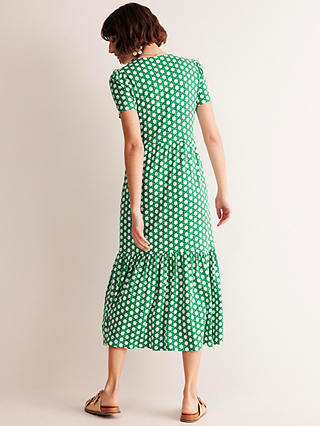 Boden Emma Honeycomb Geometric Tiered Jersey Dress, Green