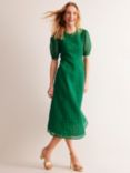 Boden Textured Organza Puff Sleeve Midi Dress, Green Tambourine