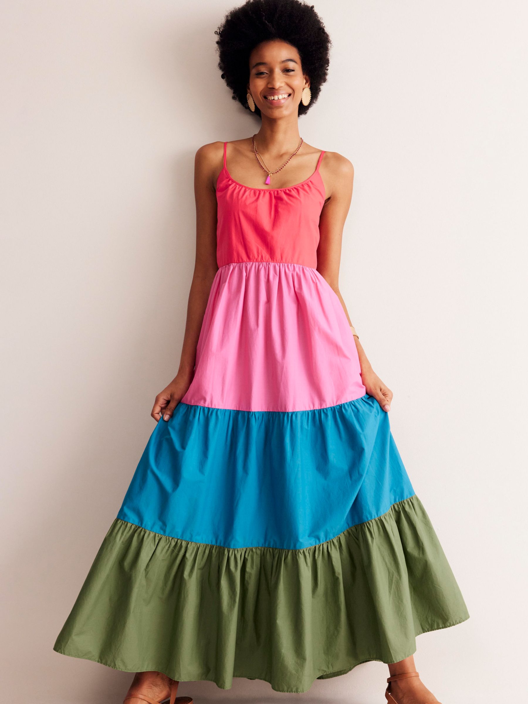 Boden Trapeze Cotton Maxi Dress, Multi, 8