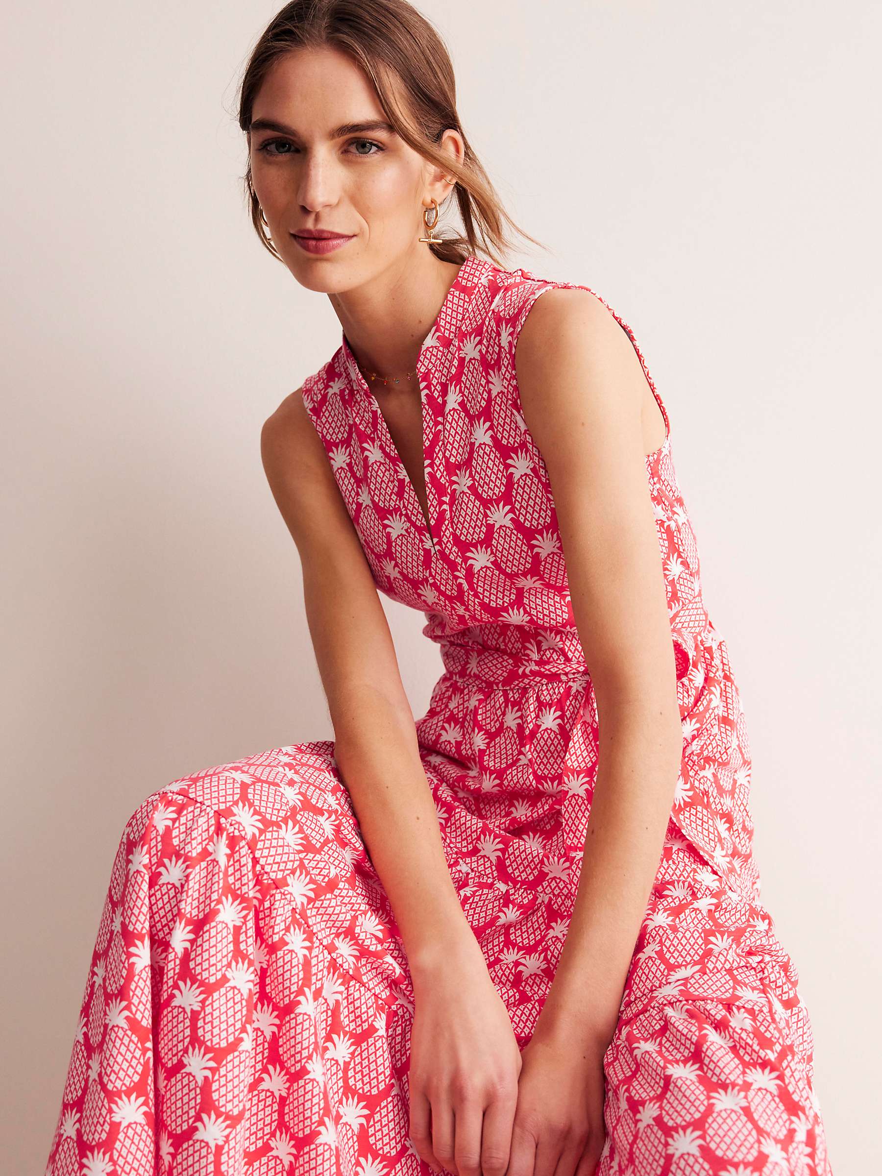 Buy Boden Naomi Notch Pineapple Jersey Maxi Dress, Hibiscus Online at johnlewis.com