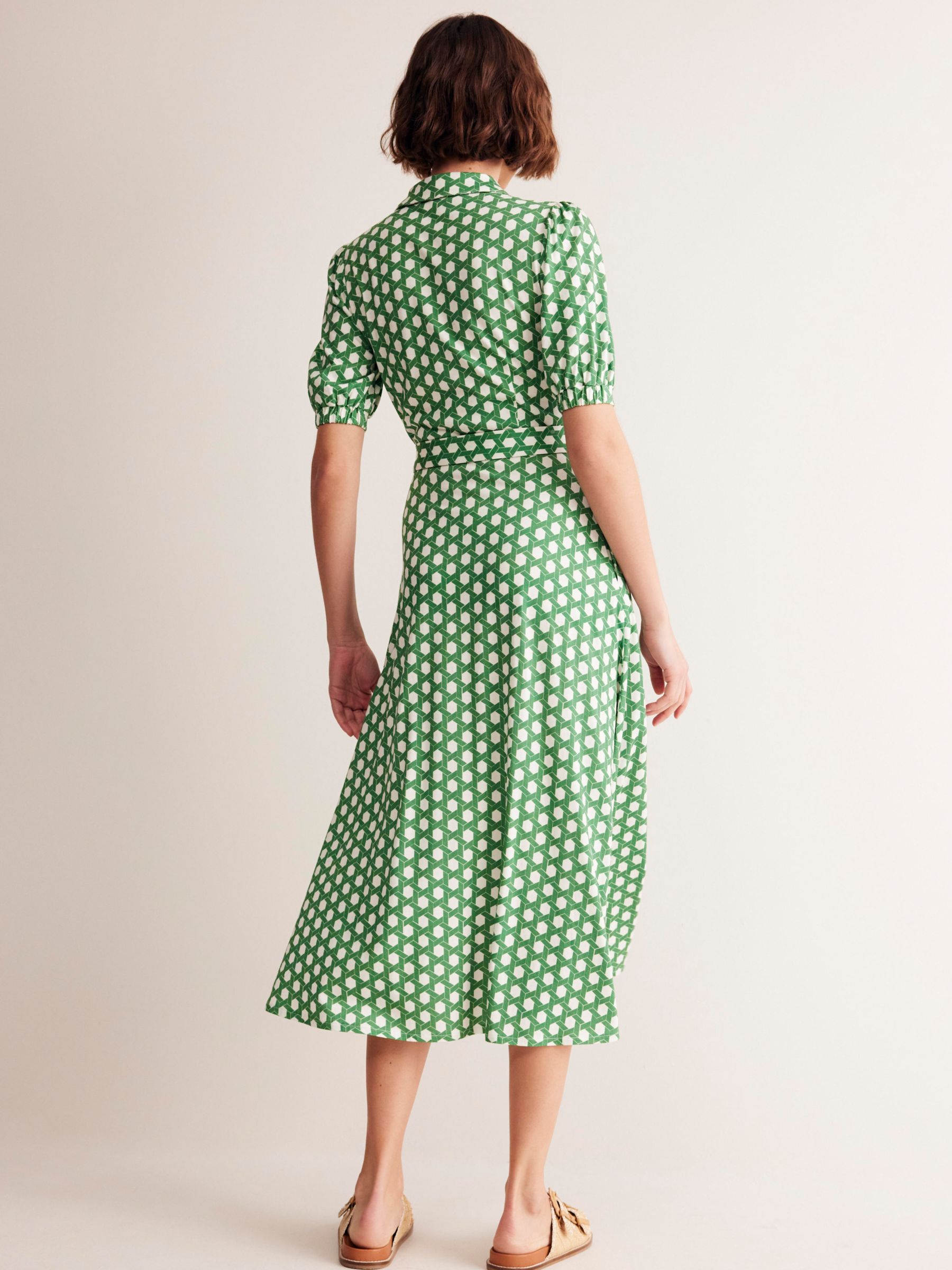 Boden Libby Honeycomb Geometric Jersey Dress, Green, 8
