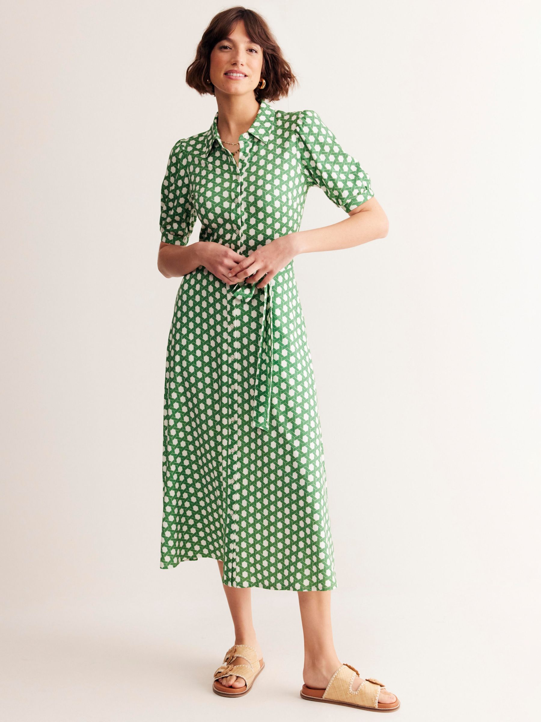 Boden Libby Honeycomb Geometric Jersey Dress, Green, 8