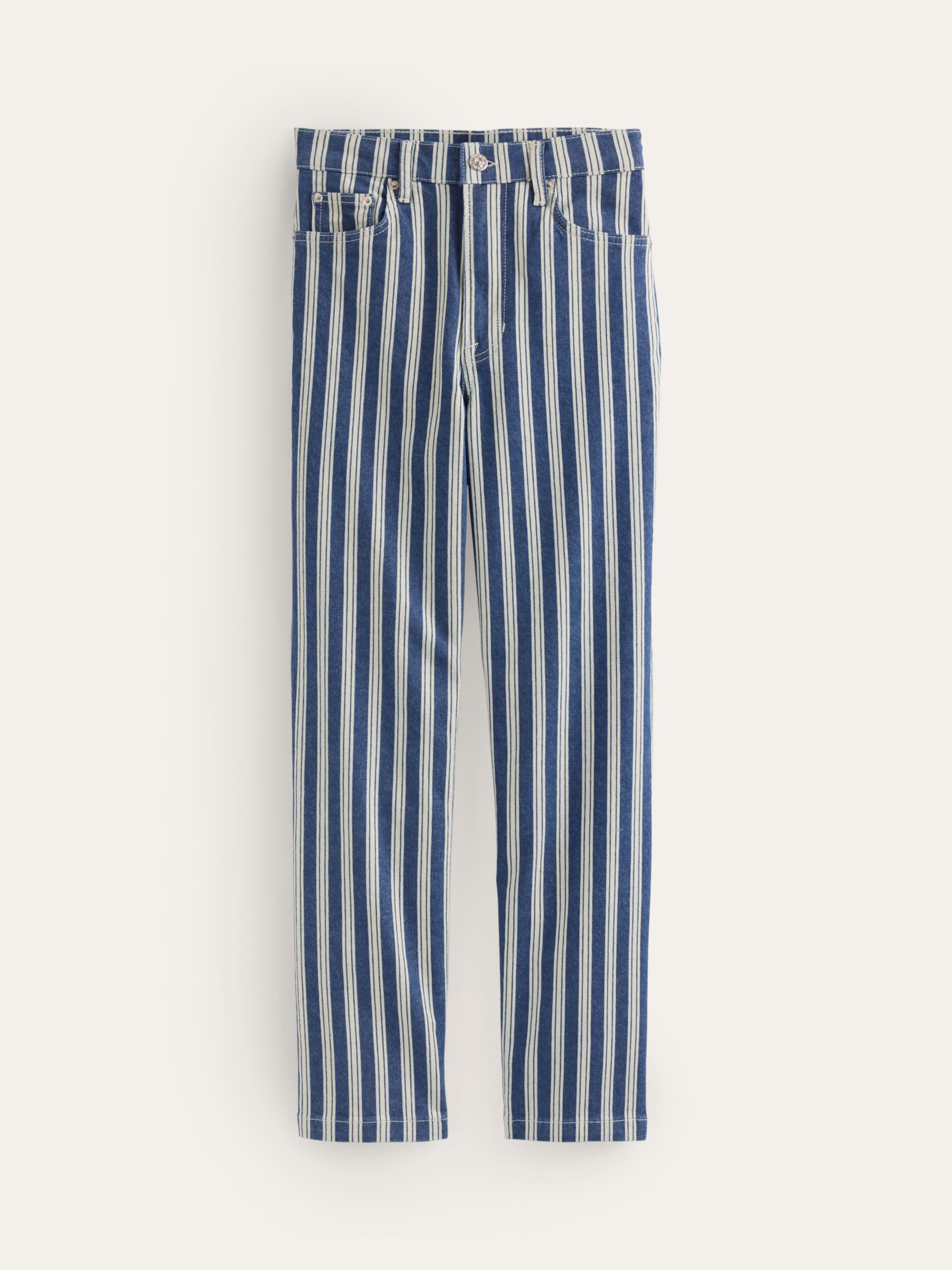 Boden Striped Straight Leg Jeans, Navy/White, W27/L32