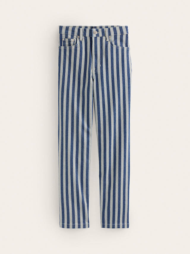 Boden Striped Straight Leg Jeans, Navy/White