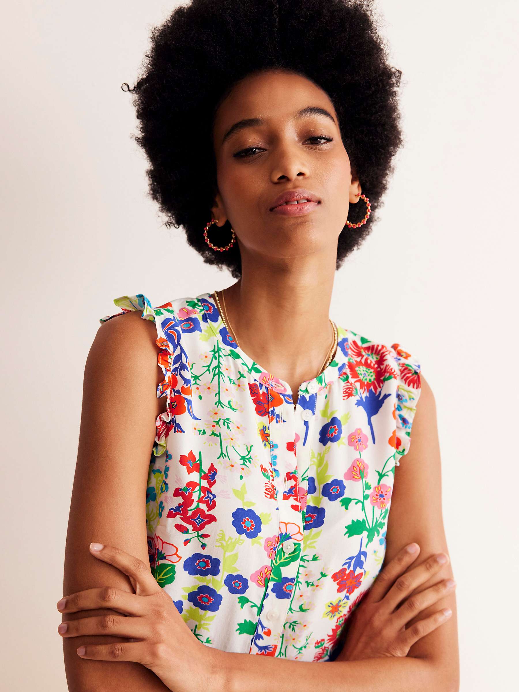 Buy Boden Alicia Button Wildflower Top, Multi Online at johnlewis.com