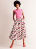 Boden Layla Strawberry Print Cotton Sateen Midi Skirt, Ivory/Multi, Ivory/Mutli
