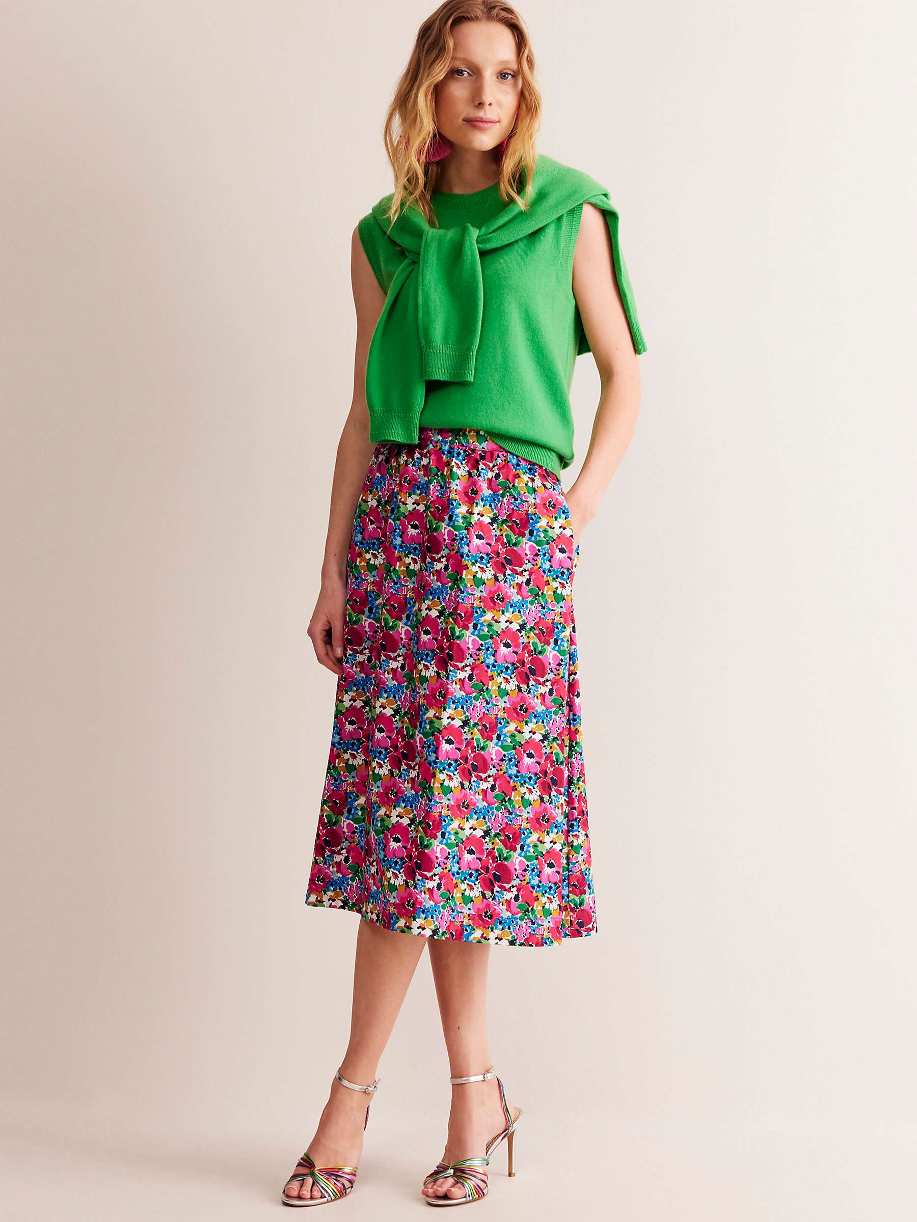 Buy Boden Hattie Floral Print Cotton Poplin Midi Skirt, Wild Poppy Online at johnlewis.com