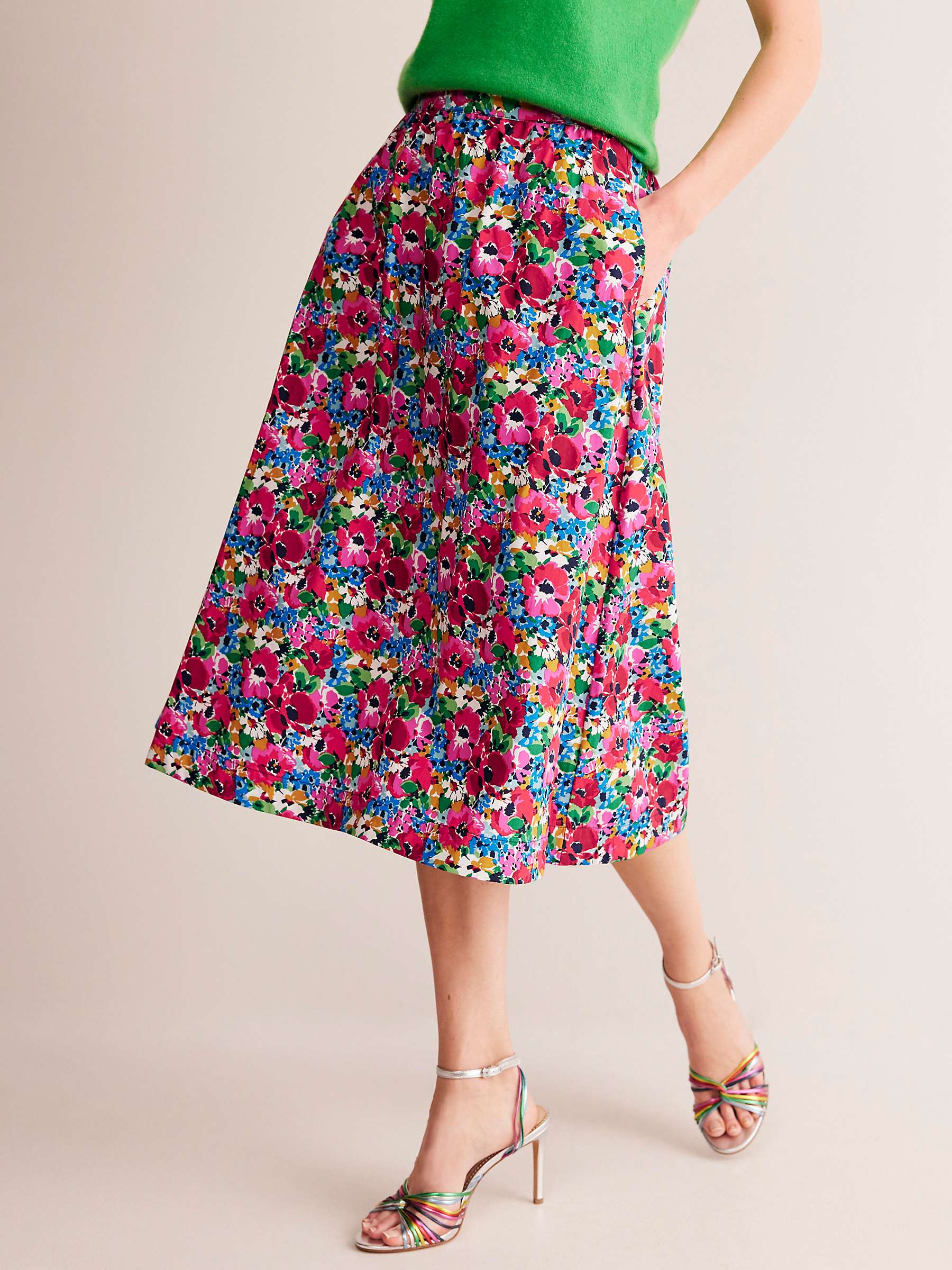 Buy Boden Hattie Floral Print Cotton Poplin Midi Skirt, Wild Poppy Online at johnlewis.com