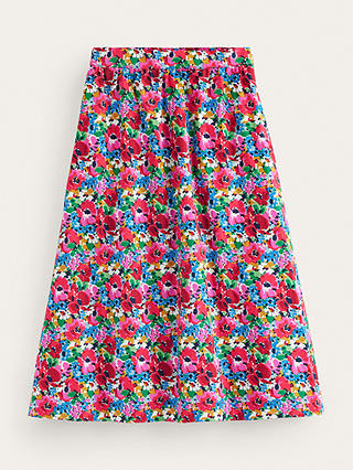 Boden Hattie Floral Print Cotton Poplin Midi Skirt, Wild Poppy