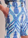 Boden Westbourne Pineapple Linen Shorts, Blue/Multi