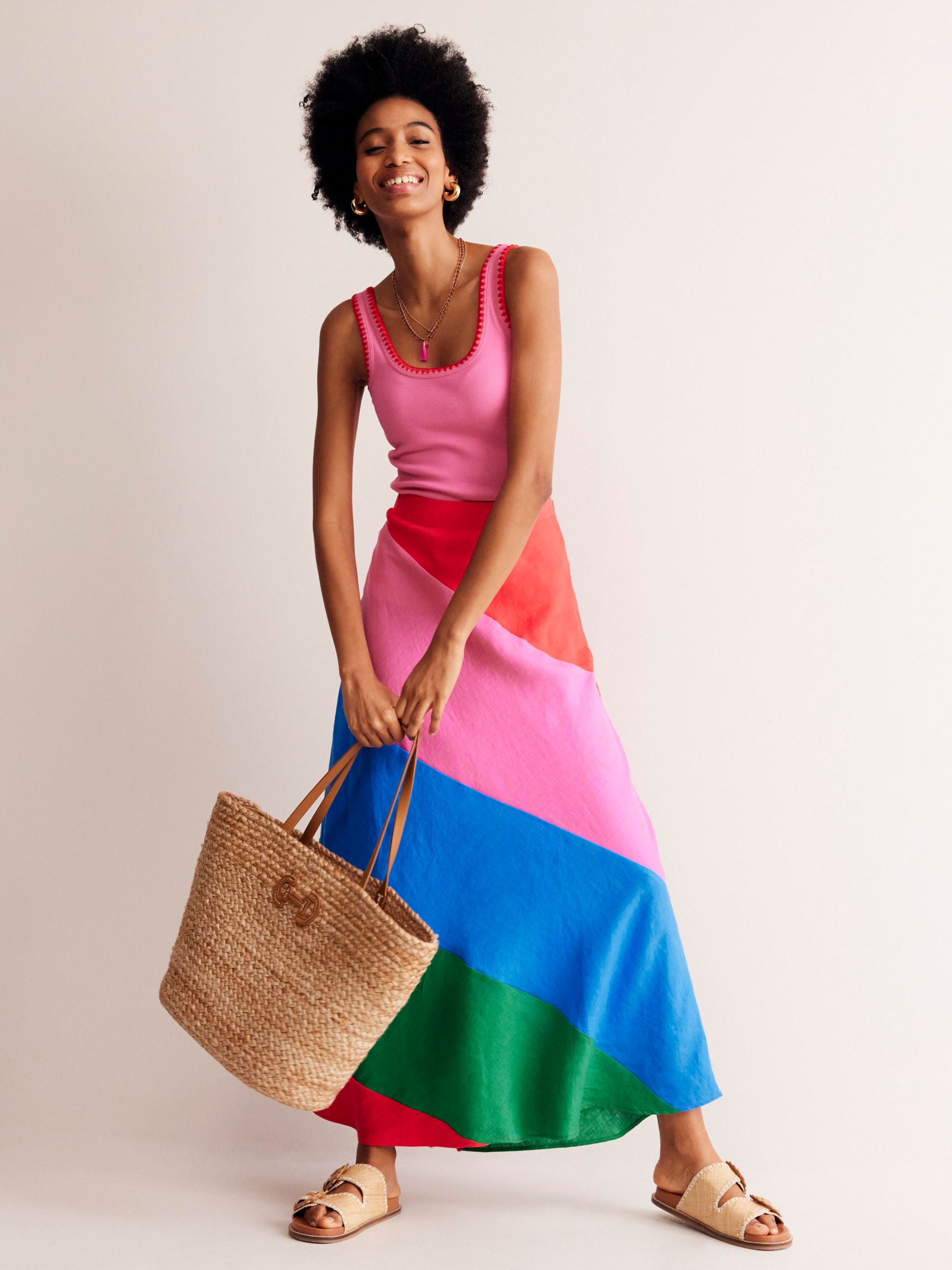 Buy Boden Linen Patchwork Bias-Cut Maxi Slip Skirt, Multi Online at johnlewis.com