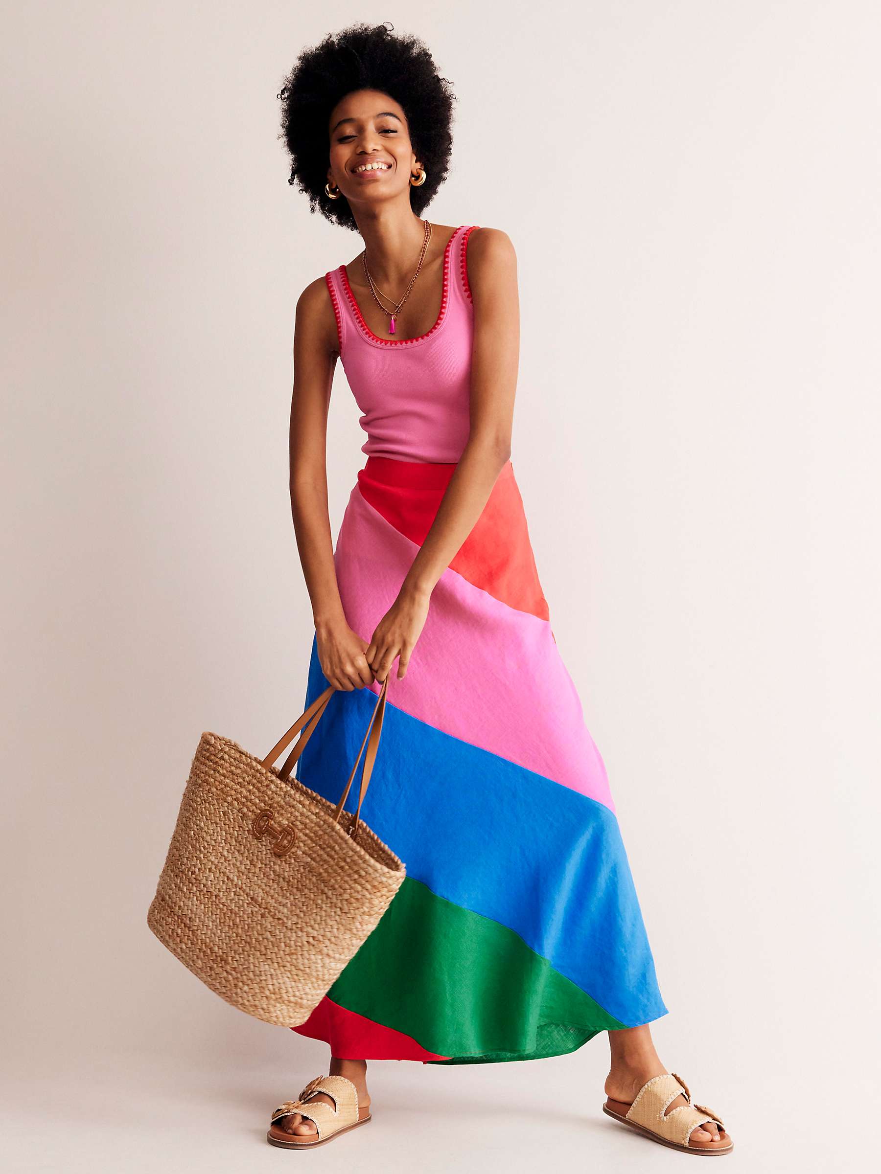 Buy Boden Linen Patchwork Bias-Cut Maxi Slip Skirt, Multi Online at johnlewis.com