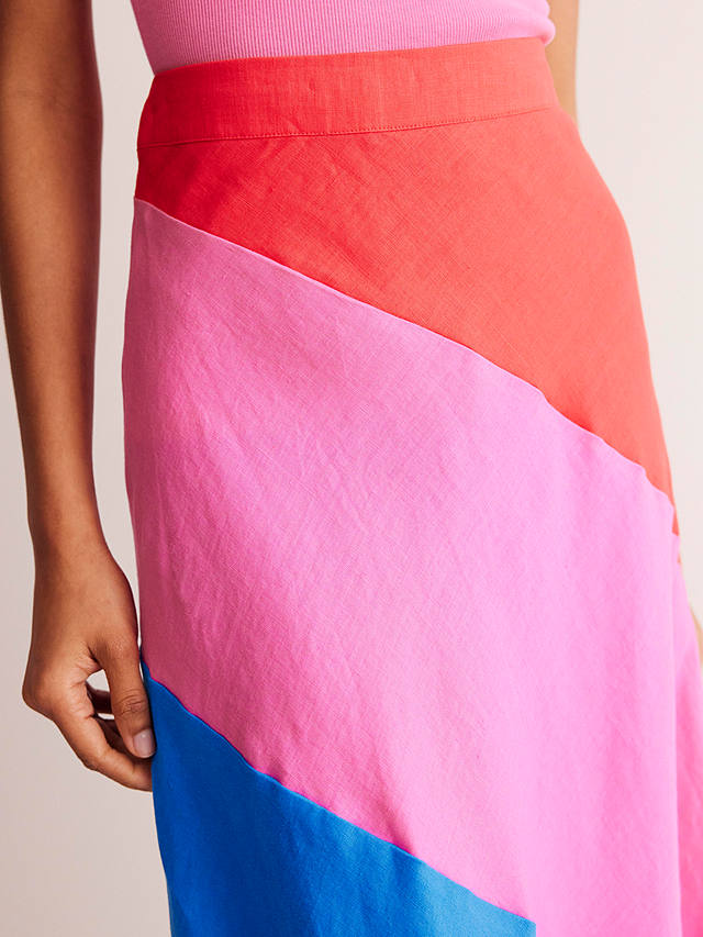 Boden Linen Patchwork Bias-Cut Maxi Slip Skirt, Multi