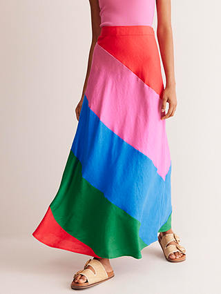Boden Linen Patchwork Bias-Cut Maxi Slip Skirt, Multi