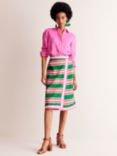 Boden Linen Border Wrap Knee Length Skirt, Green/Pink