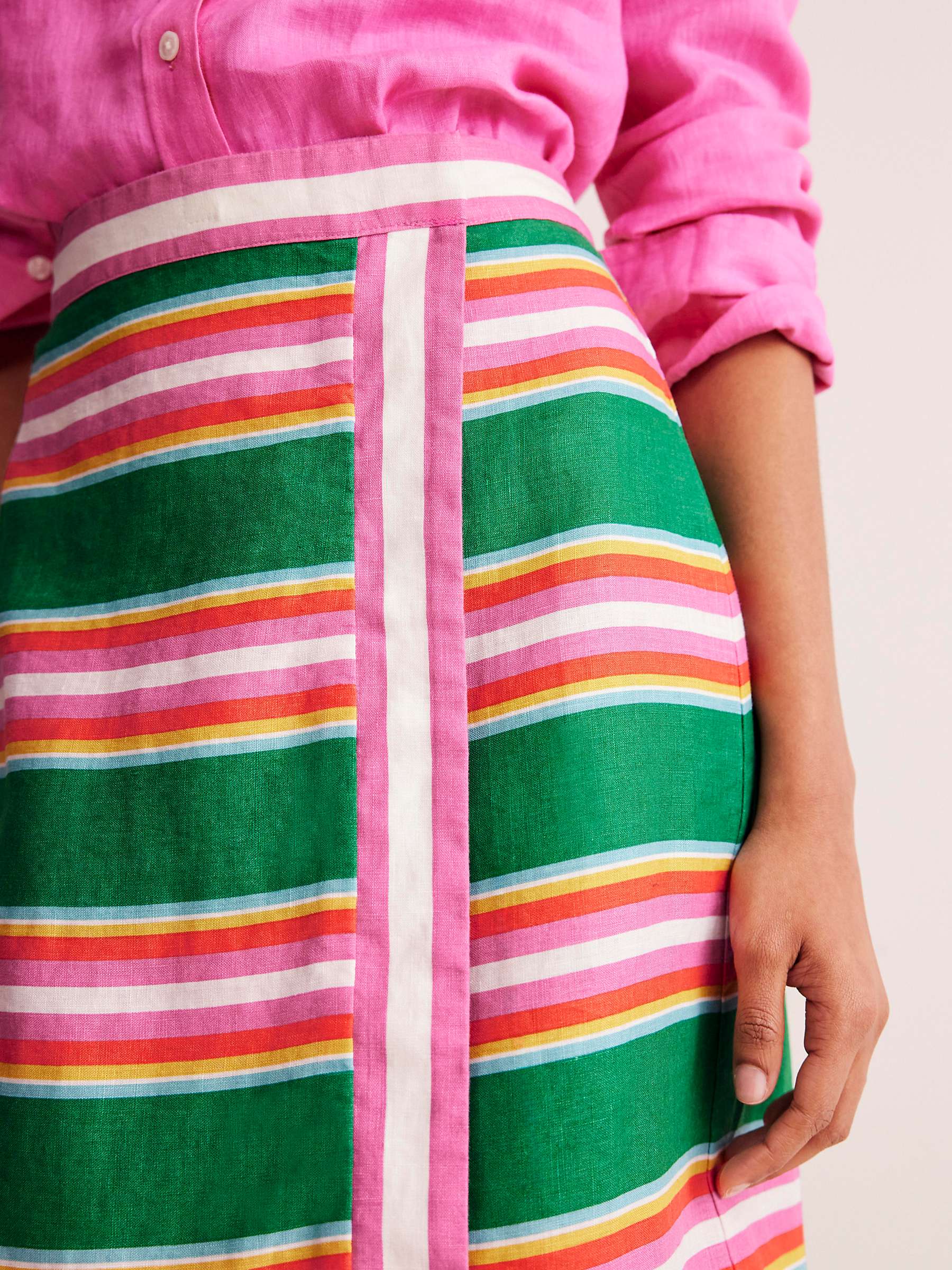 Buy Boden Linen Border Wrap Knee Length Skirt, Green/Pink Online at johnlewis.com