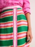 Boden Linen Border Wrap Knee Length Skirt, Green/Pink