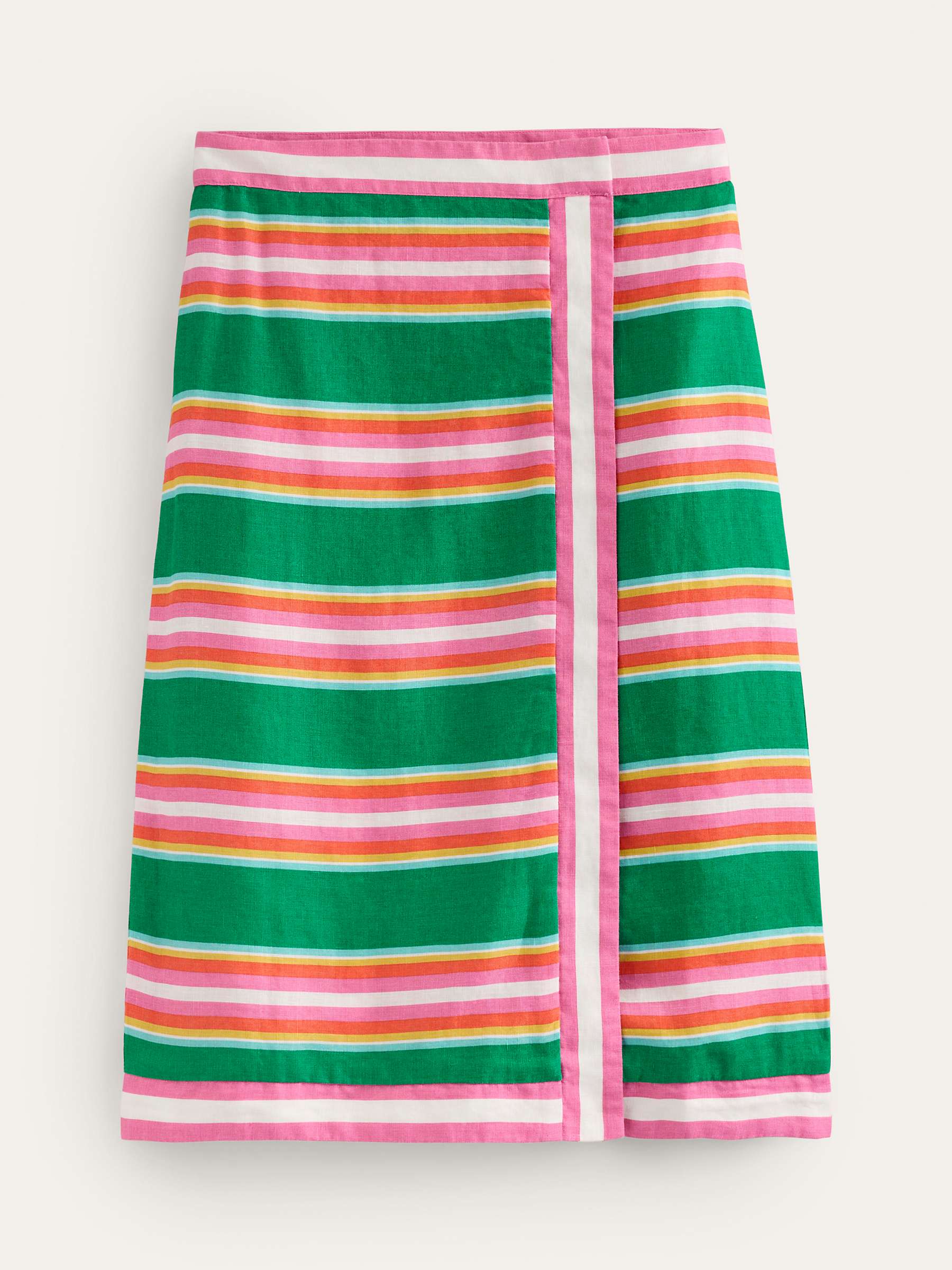 Buy Boden Linen Border Wrap Knee Length Skirt, Green/Pink Online at johnlewis.com