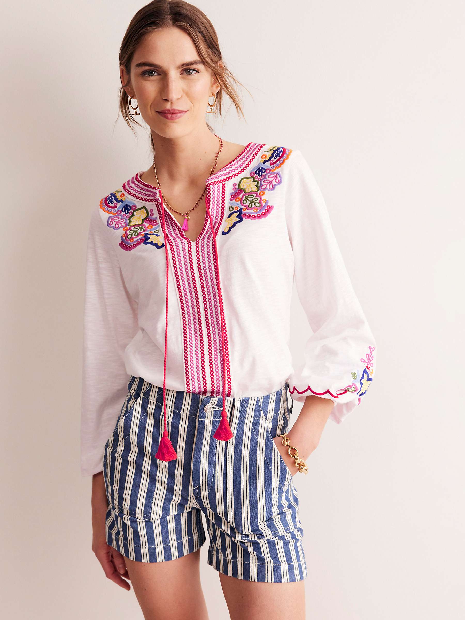 Buy Boden Diana Embroidered Top, White Online at johnlewis.com