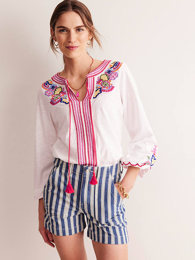 Boden Diana Embroidered Top, White