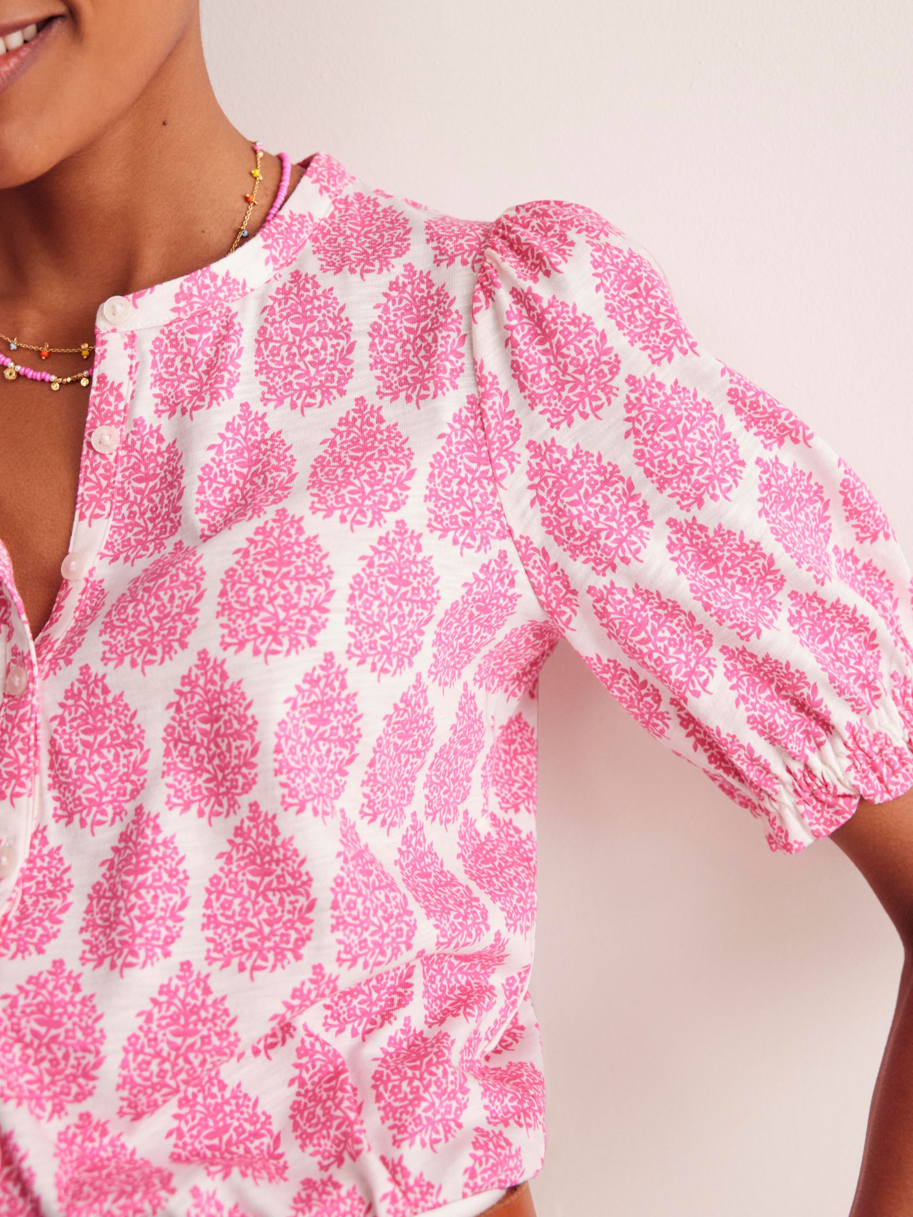 Buy Boden Dolly Paisley Puff Sleeve Top, Sangria Online at johnlewis.com