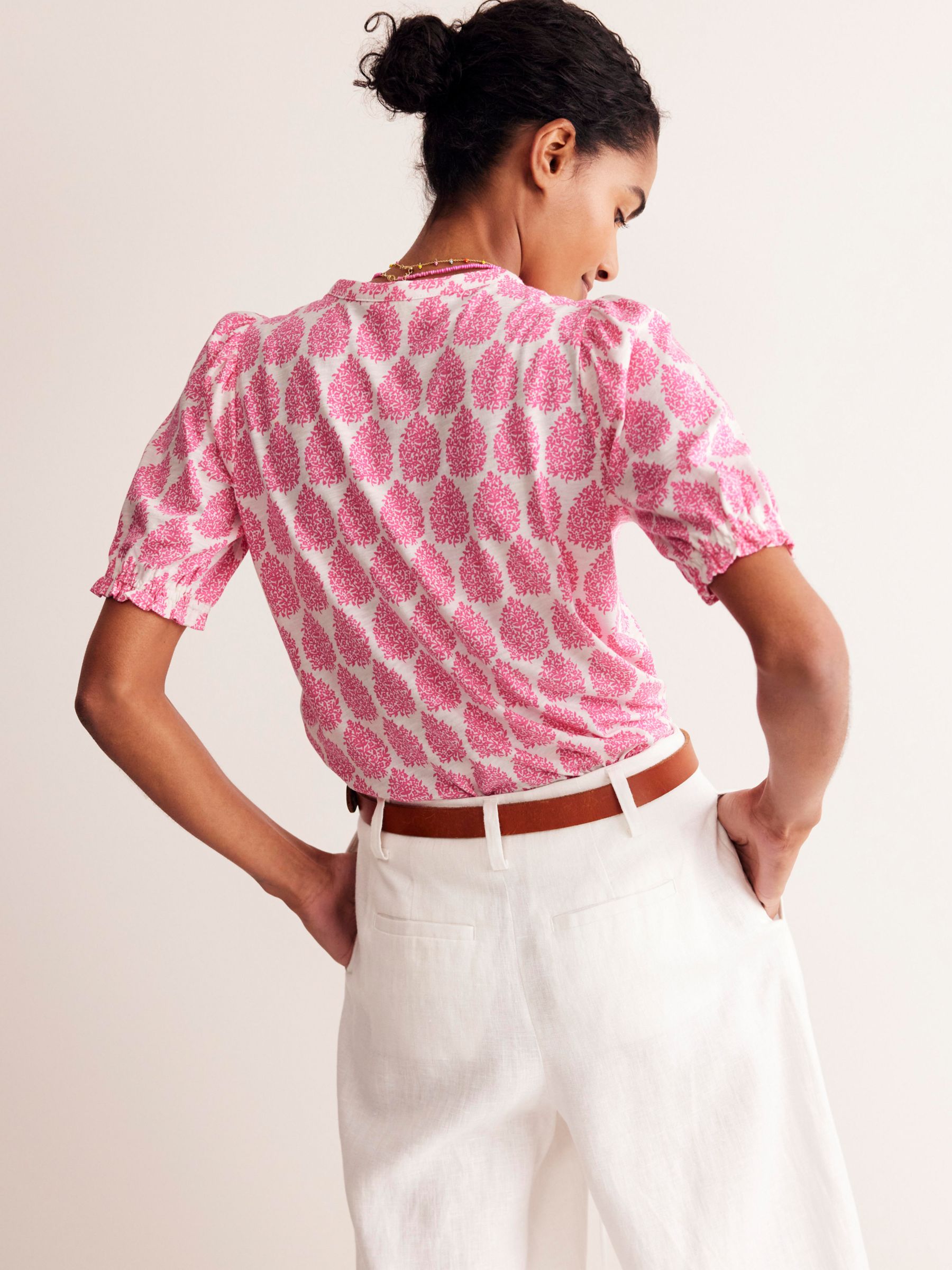 Buy Boden Dolly Paisley Puff Sleeve Top, Sangria Online at johnlewis.com