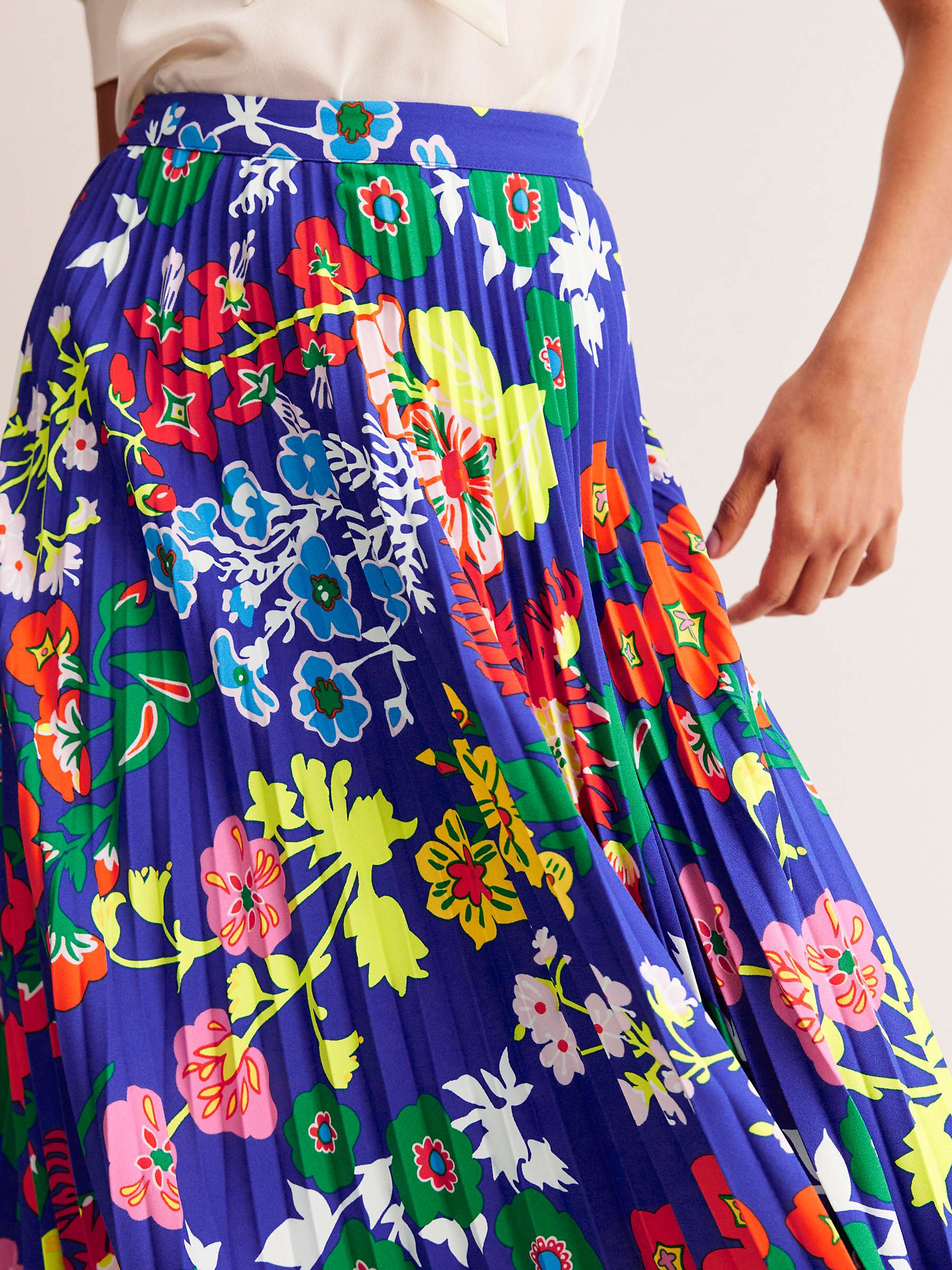 Buy Boden Floral Print Pleated Midi Skirt, Surf The Web/Multi Online at johnlewis.com