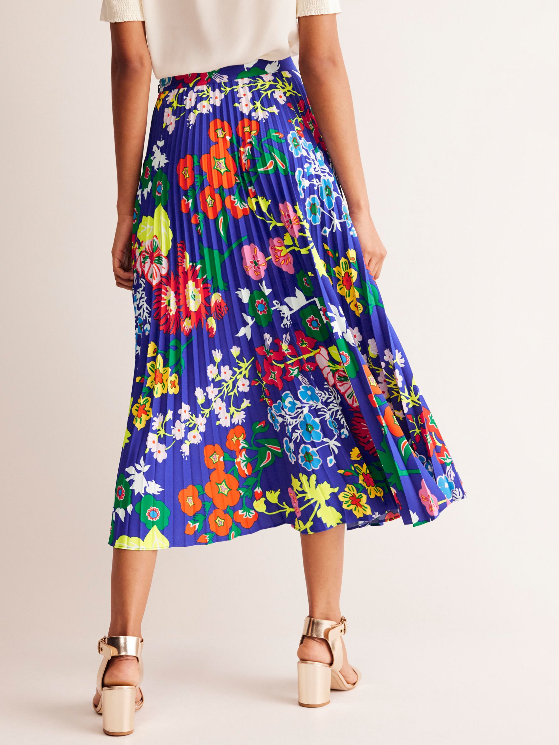 Buy Boden Floral Print Pleated Midi Skirt, Surf The Web/Multi Online at johnlewis.com