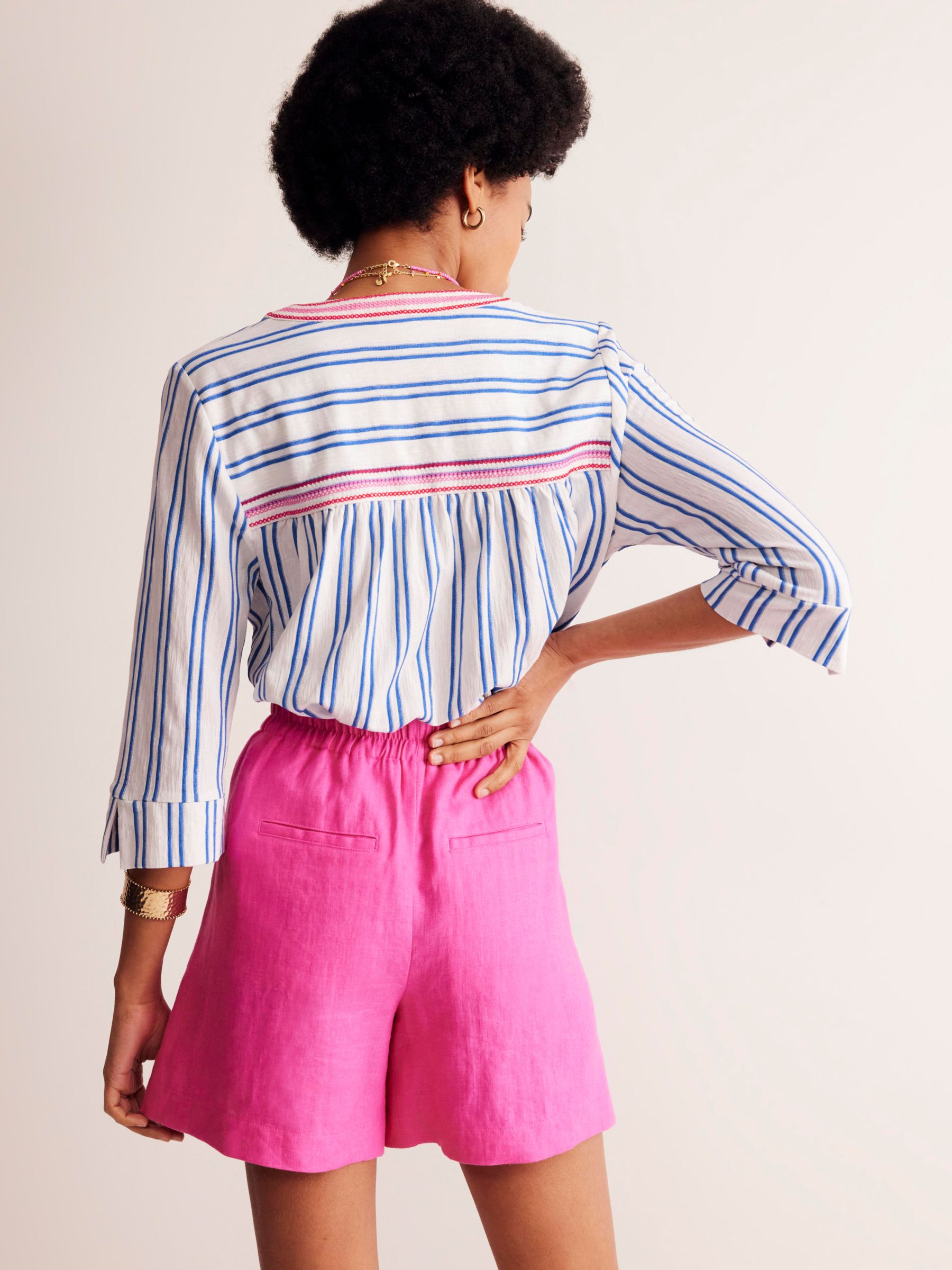 Buy Boden Stripe Embroidered Neck Top, Nautical Blue Online at johnlewis.com