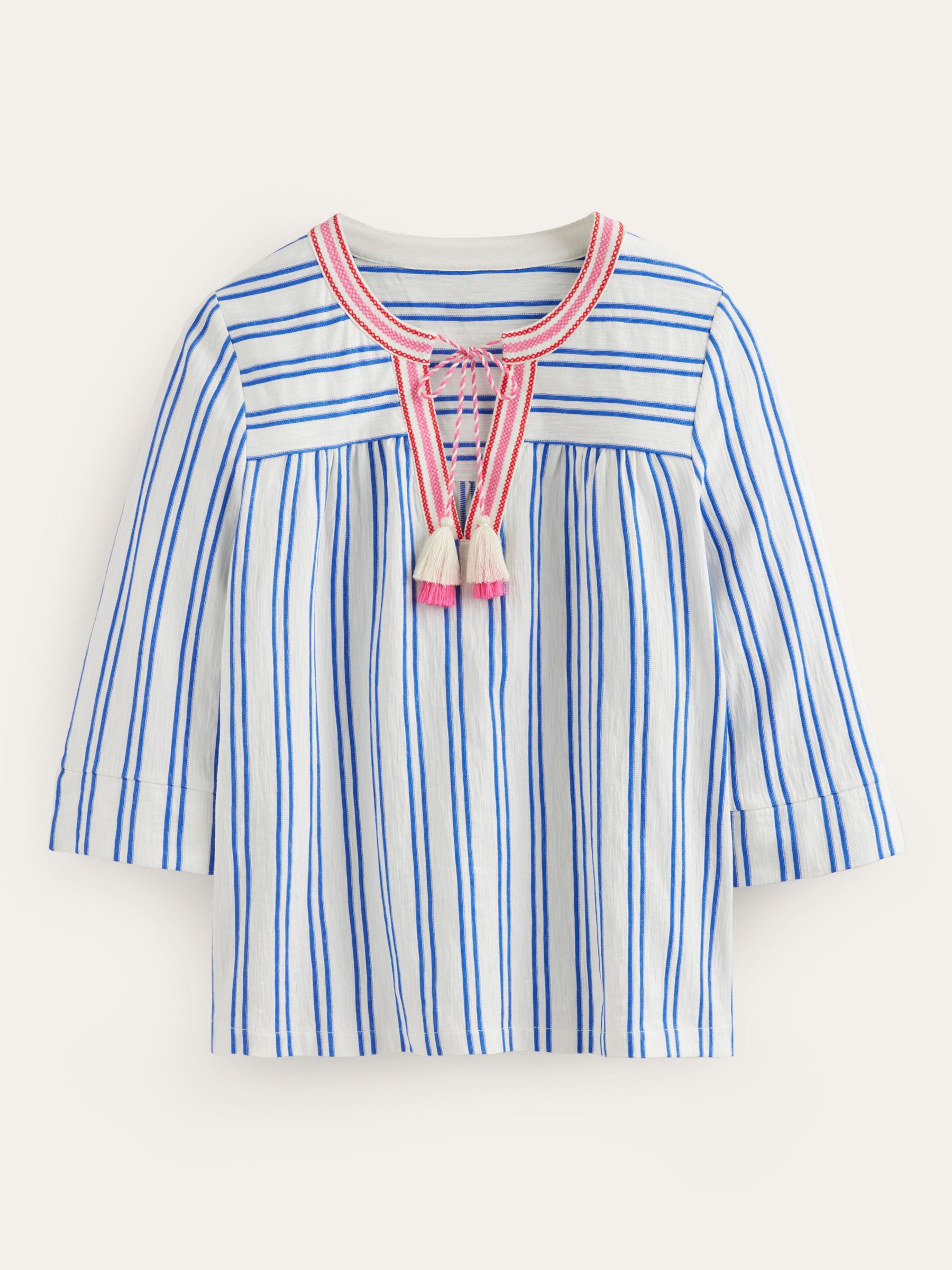 Buy Boden Stripe Embroidered Neck Top, Nautical Blue Online at johnlewis.com