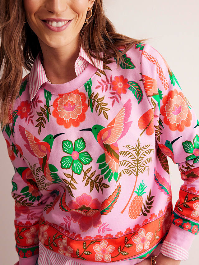 Boden Hannah Tropical Parrot Print Sweatshirt, Lilac/Multi