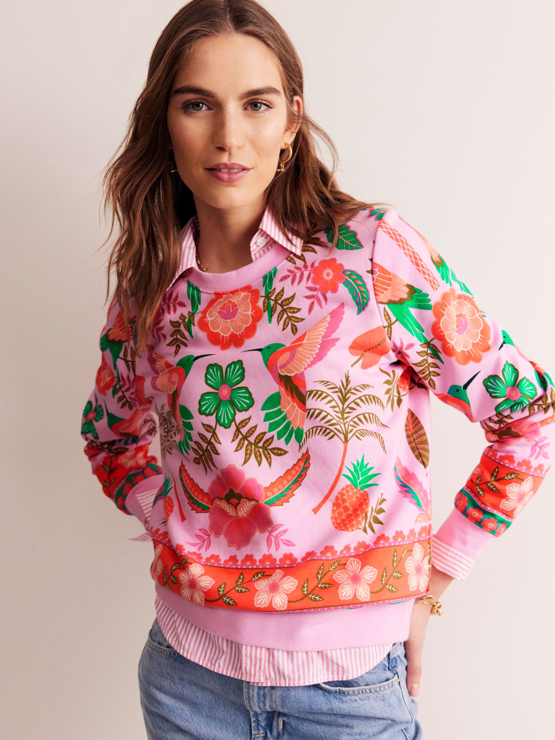 Buy Boden Hannah Tropical Parrot Print Sweatshirt, Lilac/Multi Online at johnlewis.com