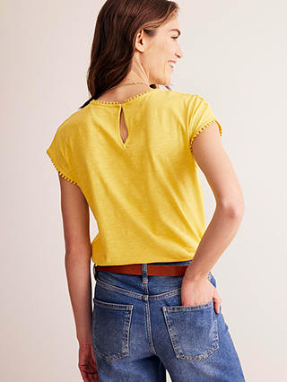 Boden Sasha Broderie Cotton T-Shirt, Ceylon Yellow