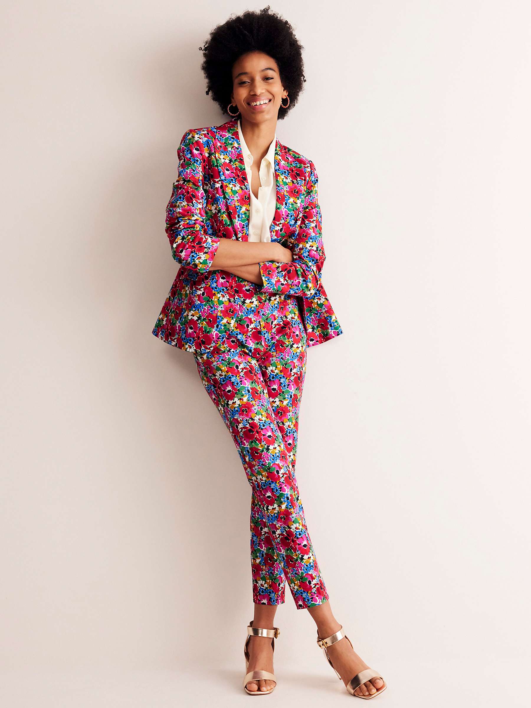 Buy Boden Highgate Wild Poppy Sateen Floral Tailored Trousers, Multi Online at johnlewis.com