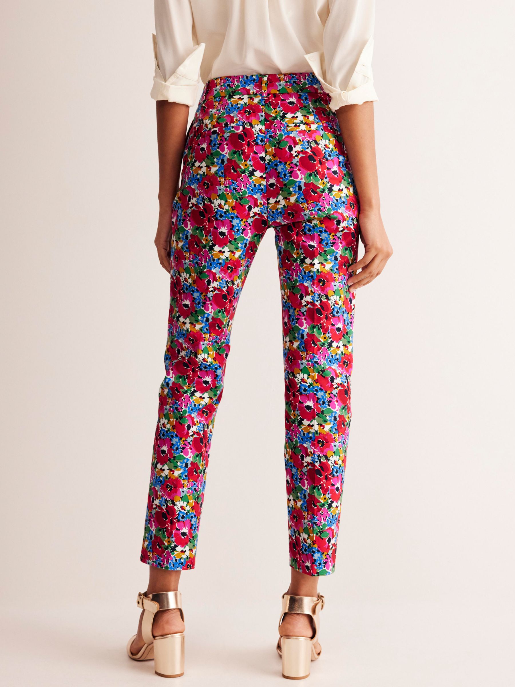 Boden Highgate Wild Poppy Sateen Floral Tailored Trousers, Multi, 8