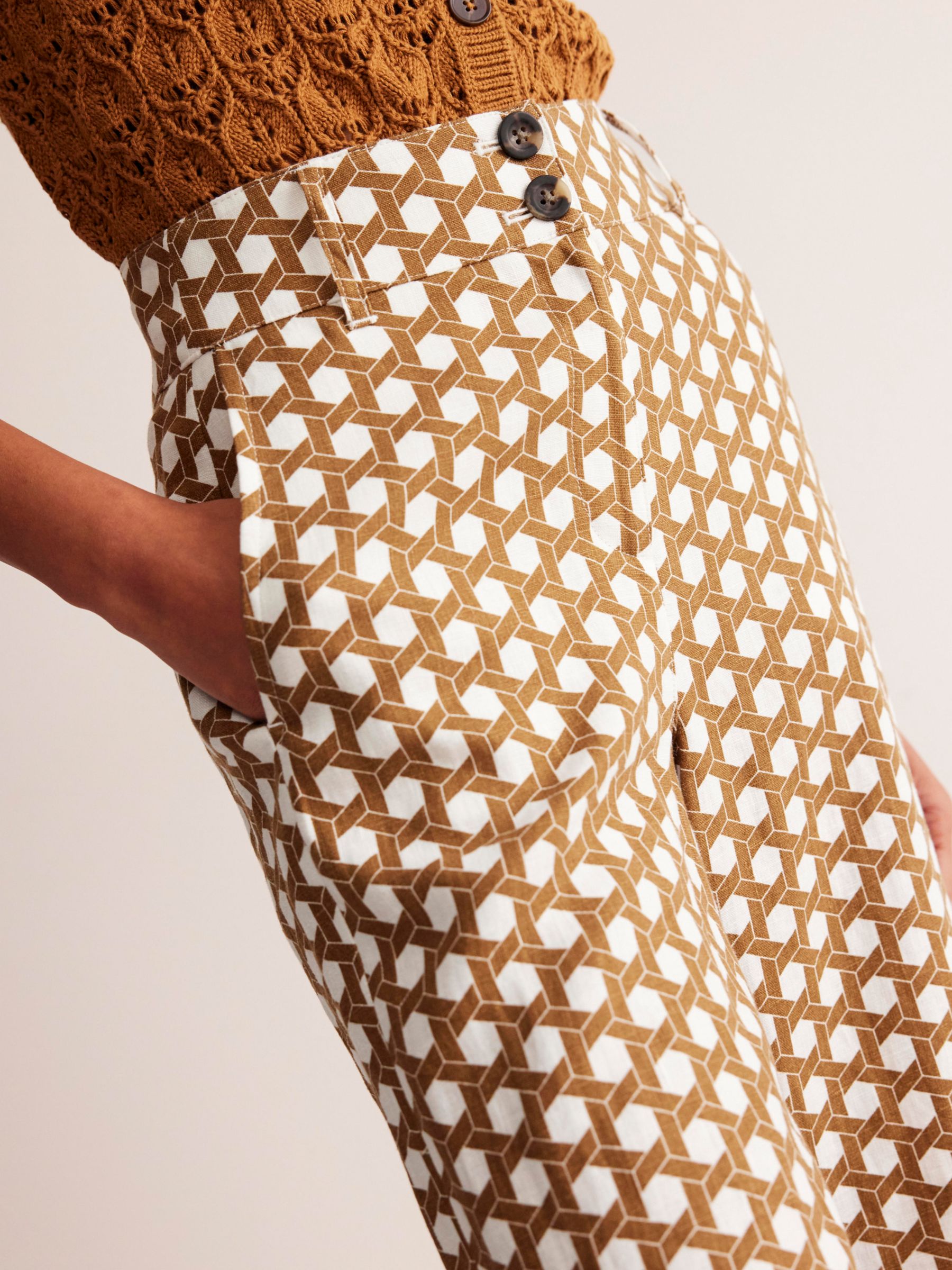 Buy Boden Westbourne Geometric Honeycomb Print Linen Trousers, Brown/White Online at johnlewis.com