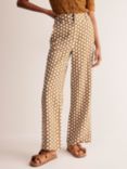 Boden Westbourne Geometric Honeycomb Print Linen Trousers, Brown/White