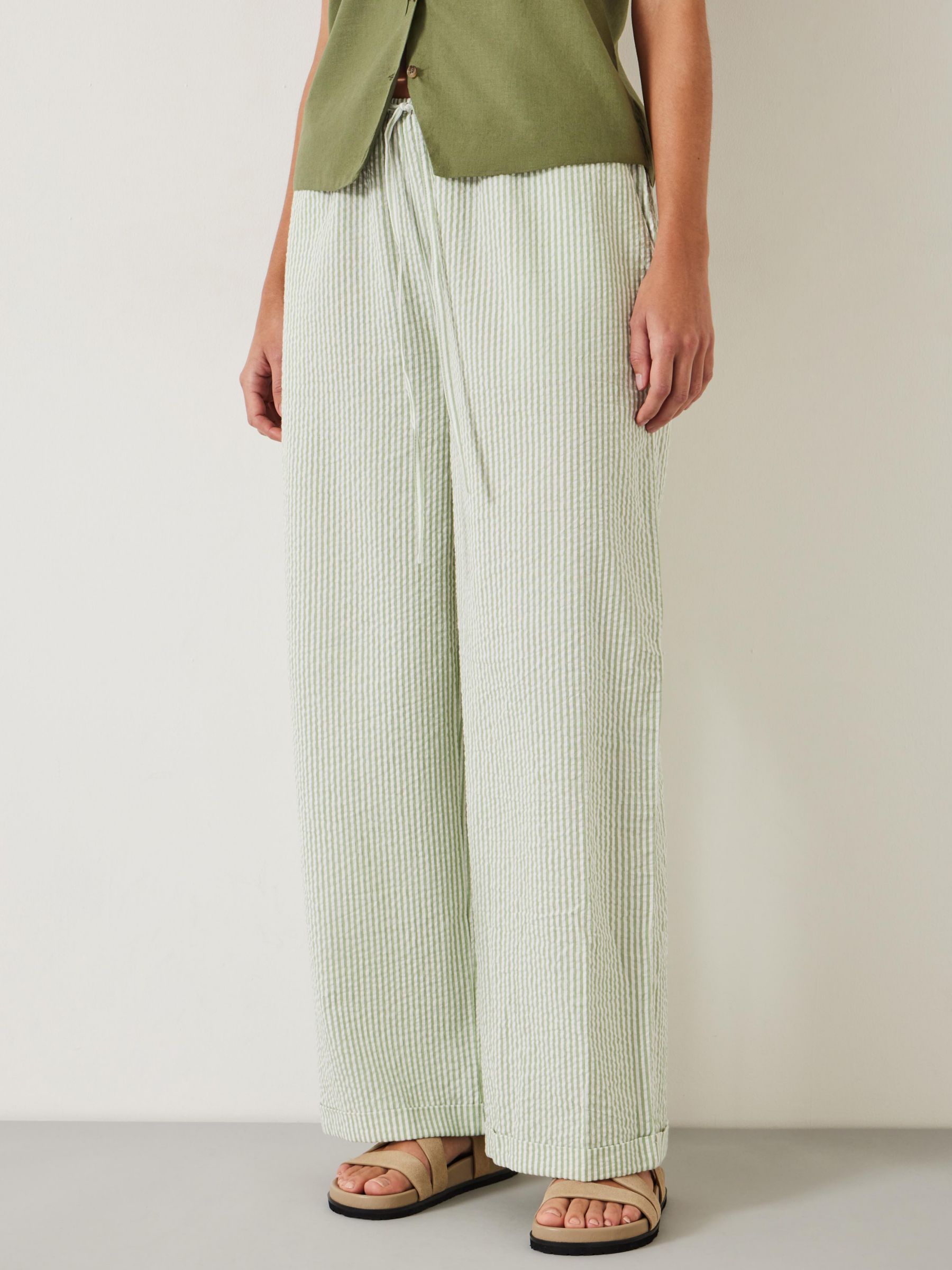 HUSH Sabrina Stripe Beach Trousers, Green/White Stripe, L