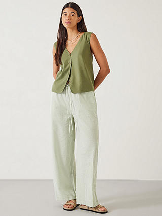 HUSH Sabrina Stripe Beach Trousers, Green/White Stripe
