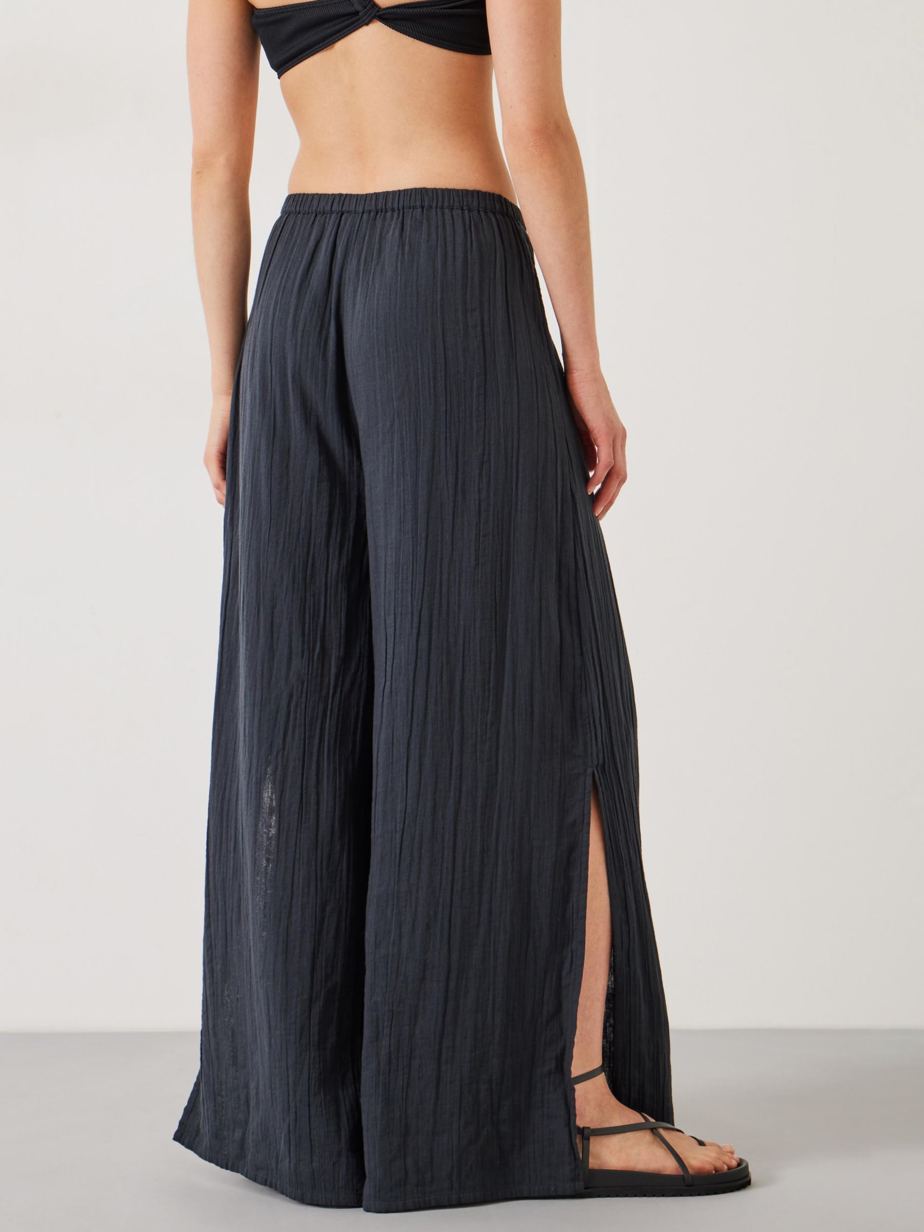 HUSH Elodie Wide Leg Beach Trousers, Black