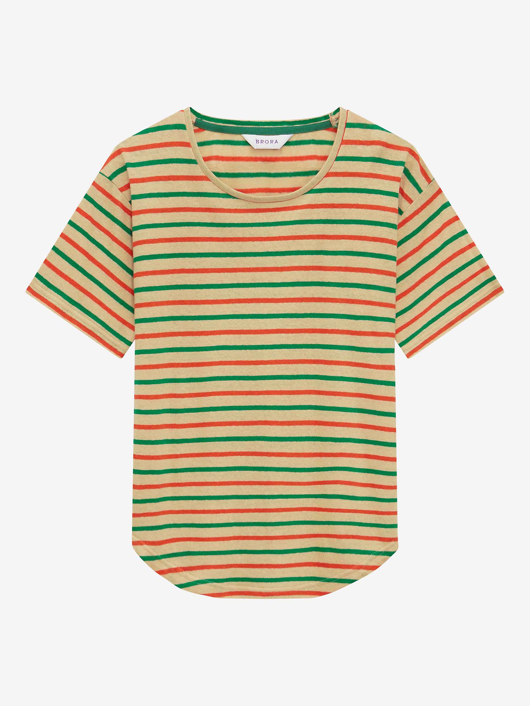 Buy Brora Cotton Linen Blend Striped T-Shirt, Yellow/Emerald/Clementine Online at johnlewis.com