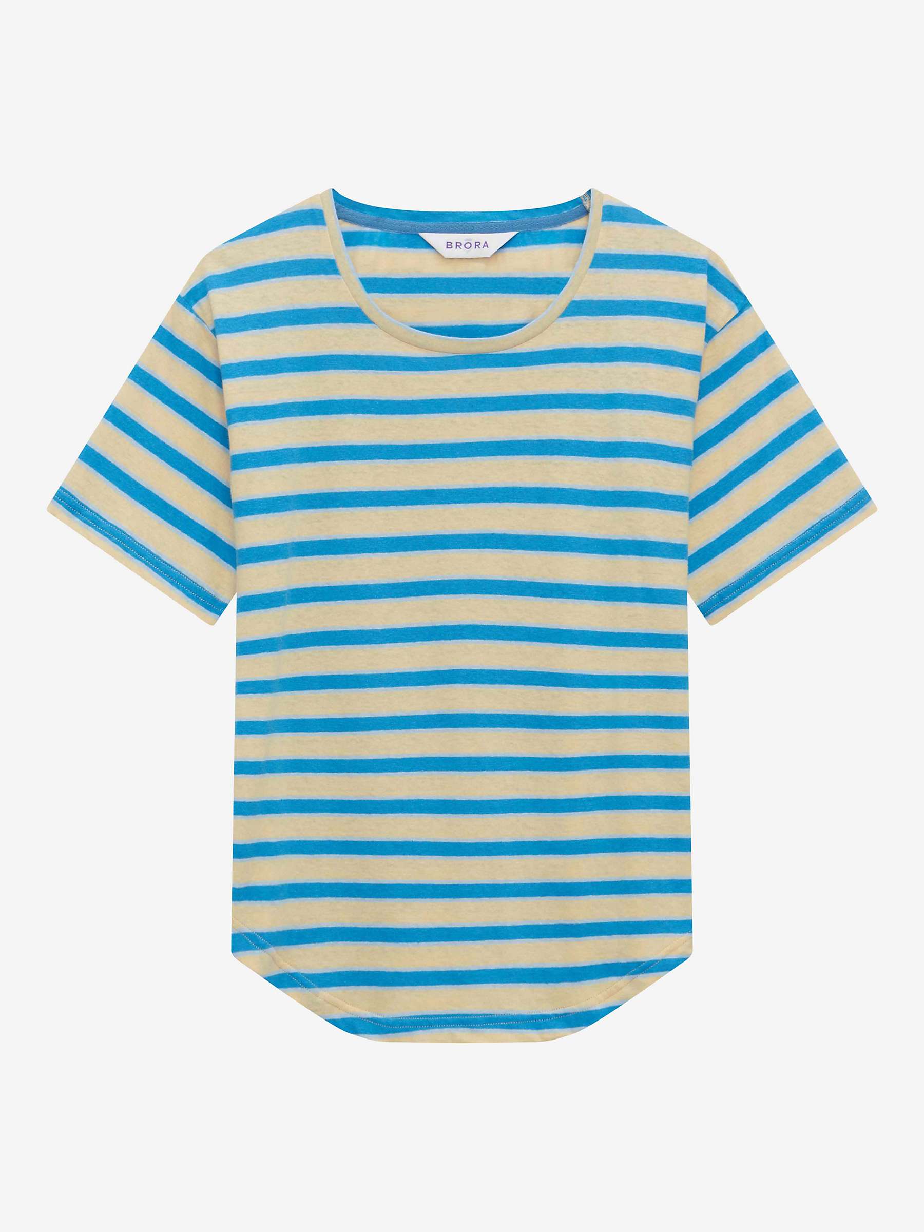 Buy Brora Cotton Linen Blend Breton Stripe T-Shirt, Ivory/Sky Online at johnlewis.com