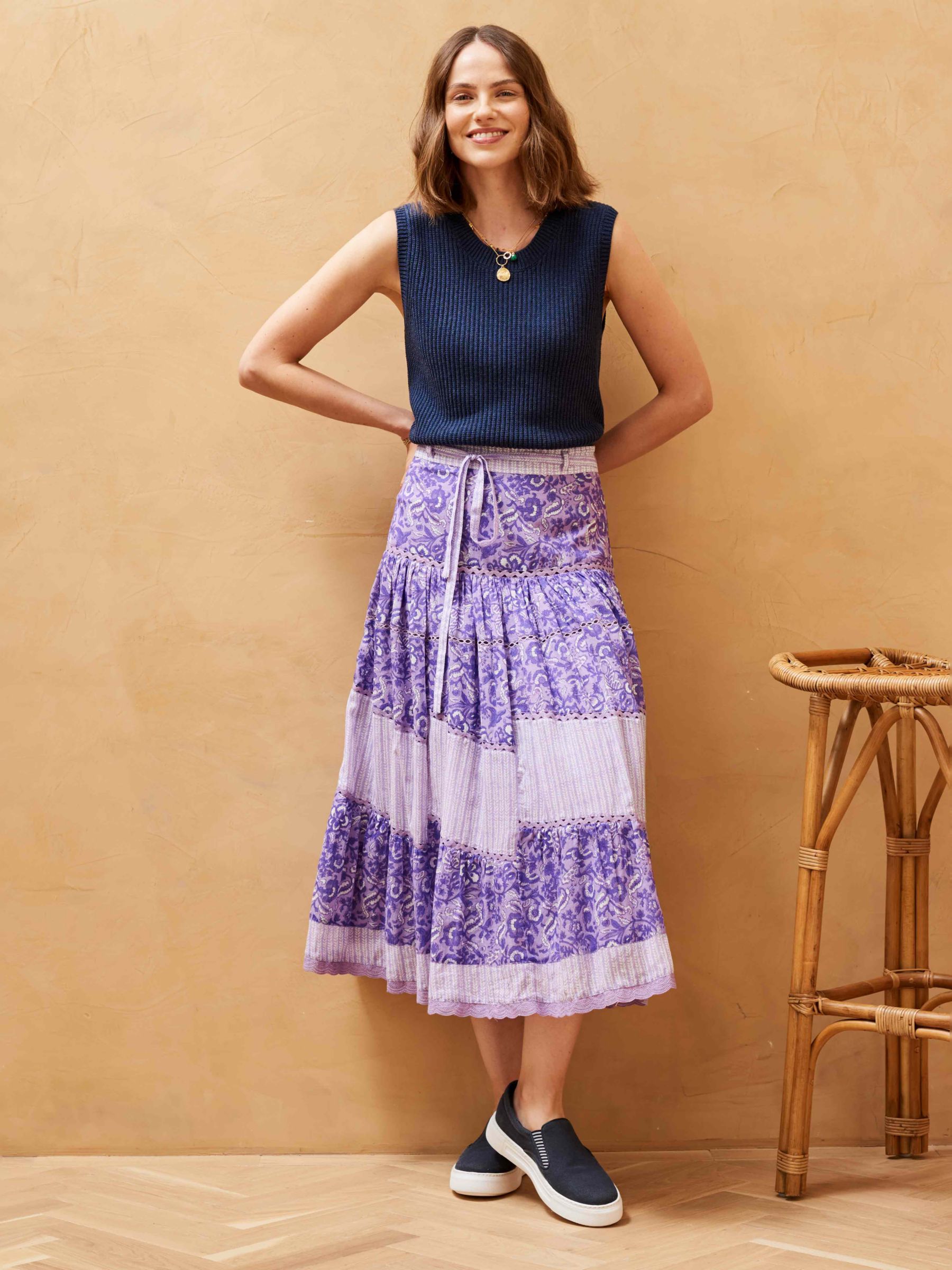 Buy Brora Organic Cotton Block Print Skirt, Amethyst Online at johnlewis.com