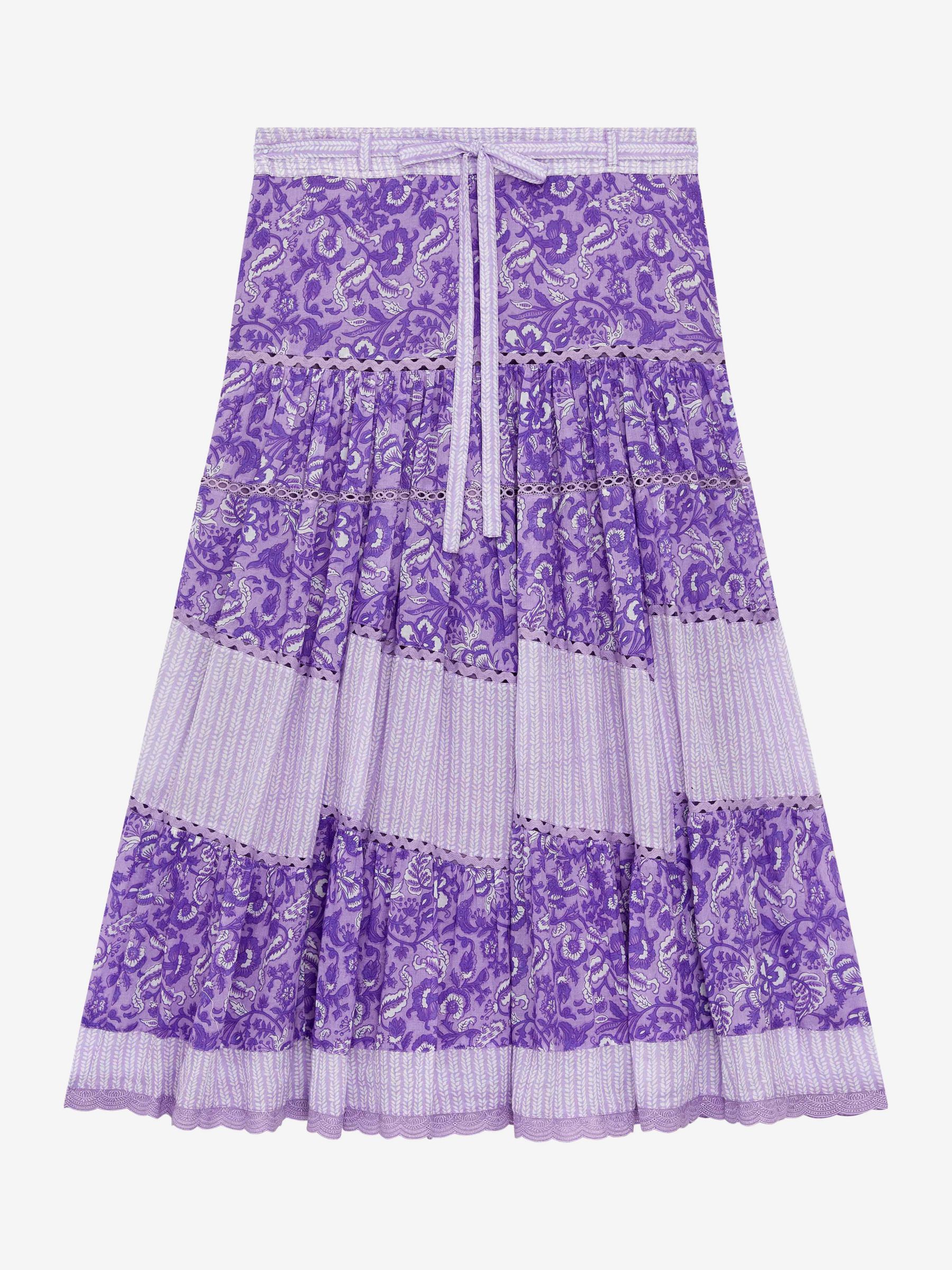 Buy Brora Organic Cotton Block Print Skirt, Amethyst Online at johnlewis.com
