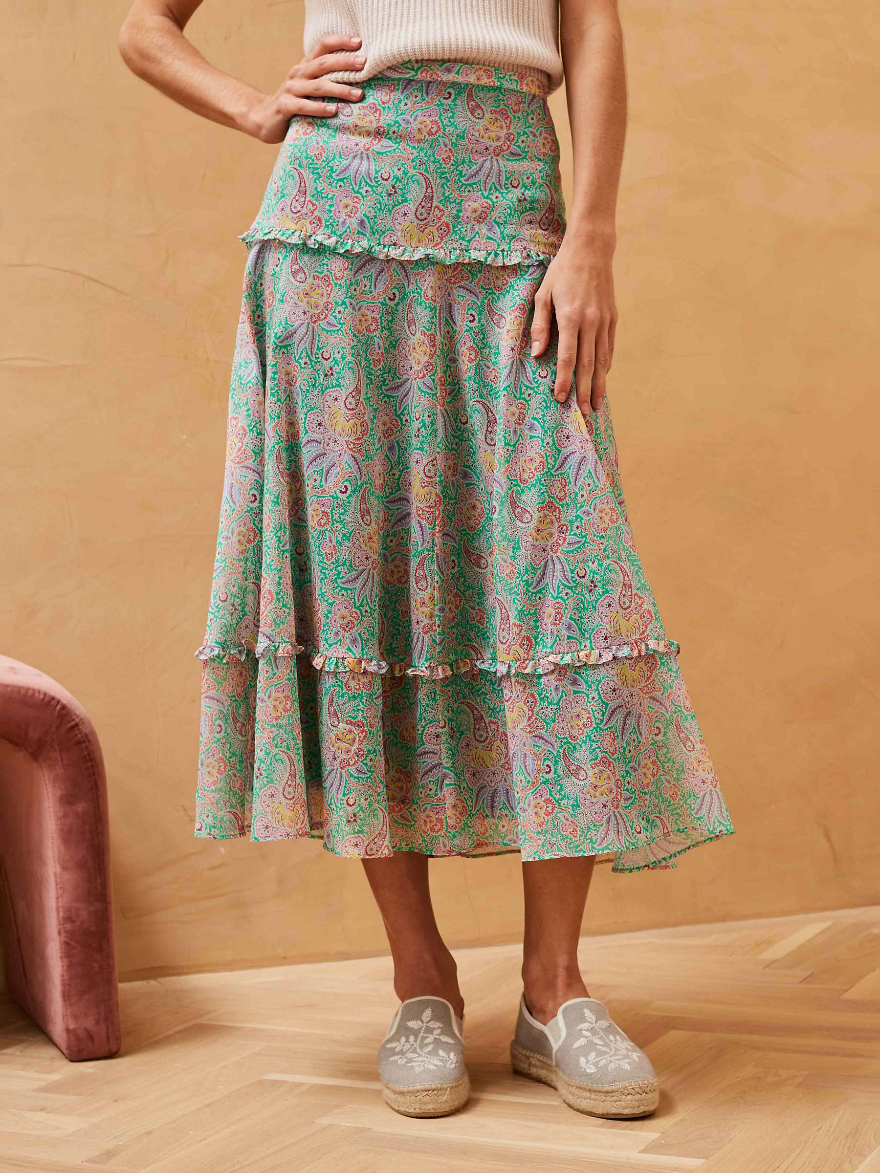 Buy Brora Liberty Paisley Print Tiered Midi Skirt, Jade/Multi Online at johnlewis.com